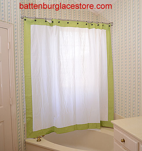 Hemstitch Shower Curtain Bright Green border - Click Image to Close